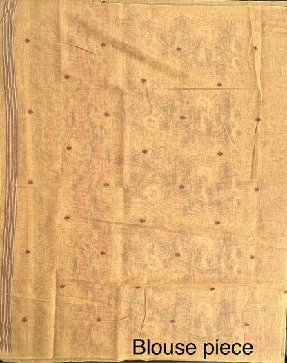 Mustard Floral Blended Cotton Saree