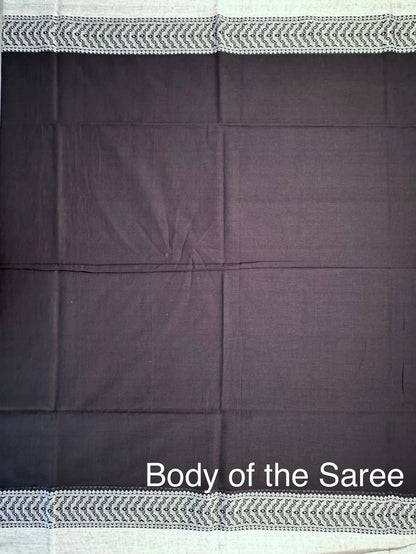 Black-Grey Piku Bengal Cotton Saree