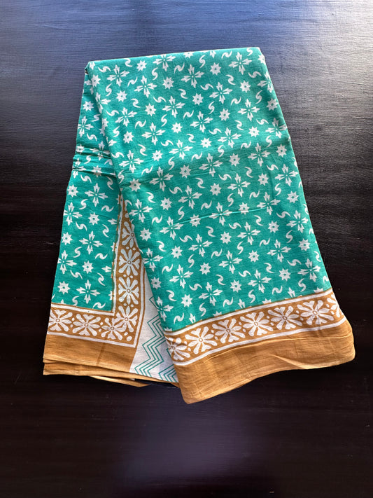 Sea Green Jaipuri Mulmul Saree