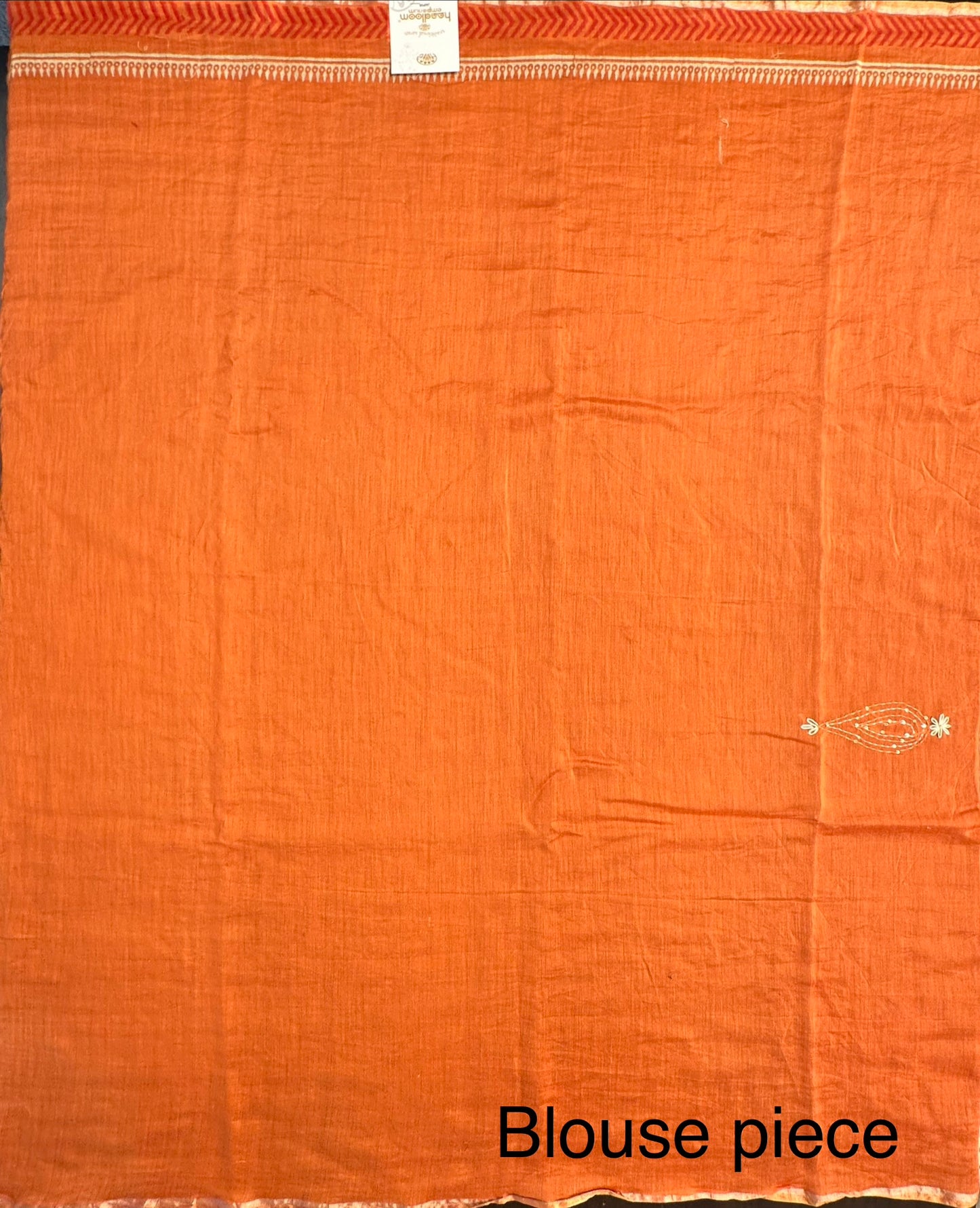 Coral Pink-Rani Block Print Chanderi Saree With Kaantha Stitch