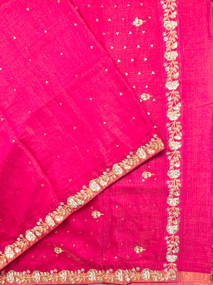 Rani Tussar-Tissue Silk Saree with Hand Work
