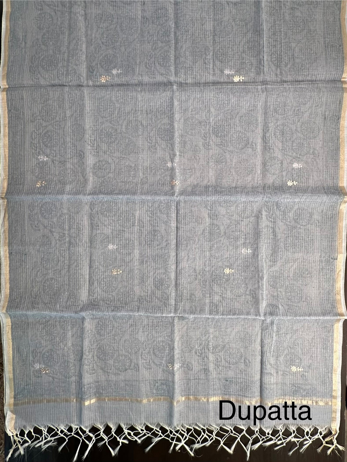 Grey 4-Piece Kota Doria Cotton Unstitched Suit