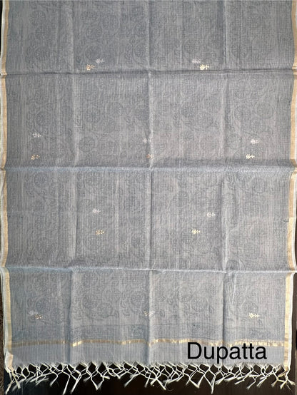 Grey 4-Piece Kota Doria Cotton Unstitched Suit