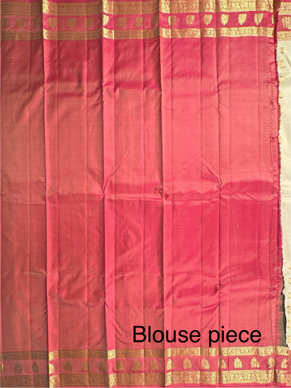 Beige Pondicherry Handloom Pure Silk Saree
