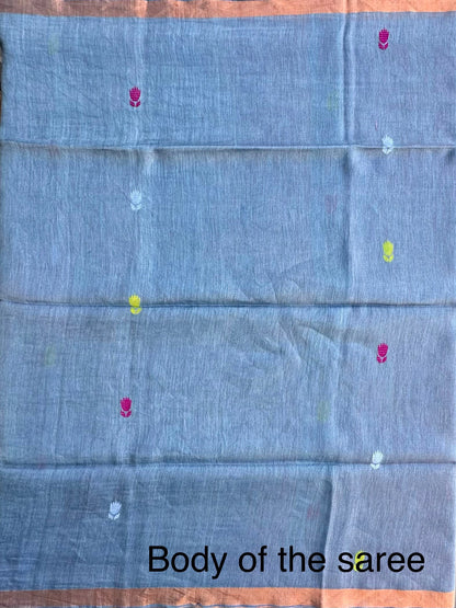 Firozi Fancy Cotton Tissue Saree ( Linen Texture)
