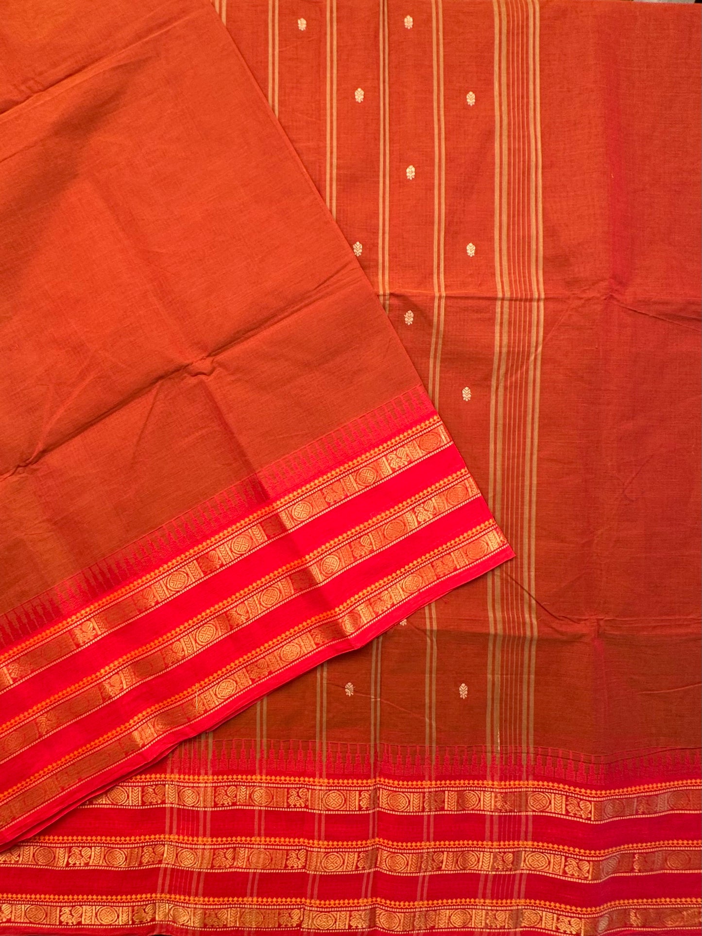 Rust Narayanpet Cotton Saree