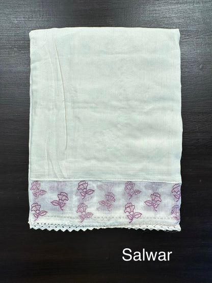 Off White-Purple Chanderi Suit