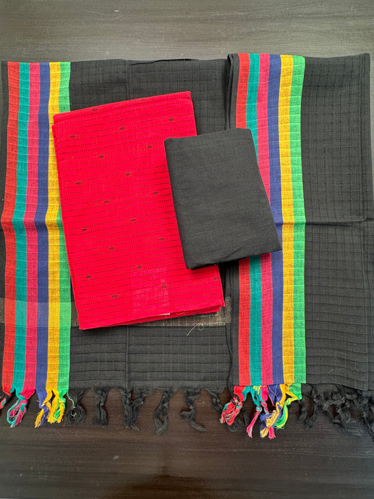 Red-Black Striped South Cotton 3-Piece Suit