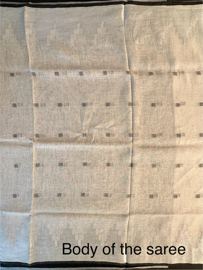 Off White-Grey Linen Saree