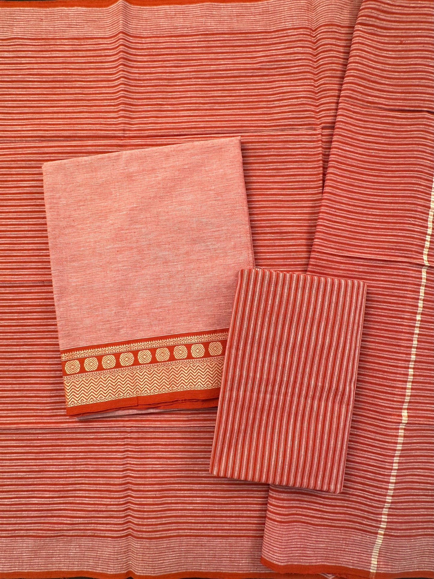 Peach Dharwad South Cotton 3-Piece Suit