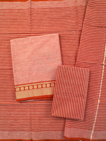 Peach Dharwad South Cotton 3-Piece Suit