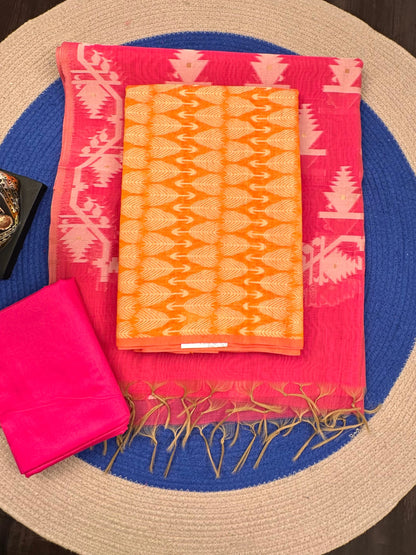 Peach-Pink Jacquard 3-piece Unstitched Cotton Suit