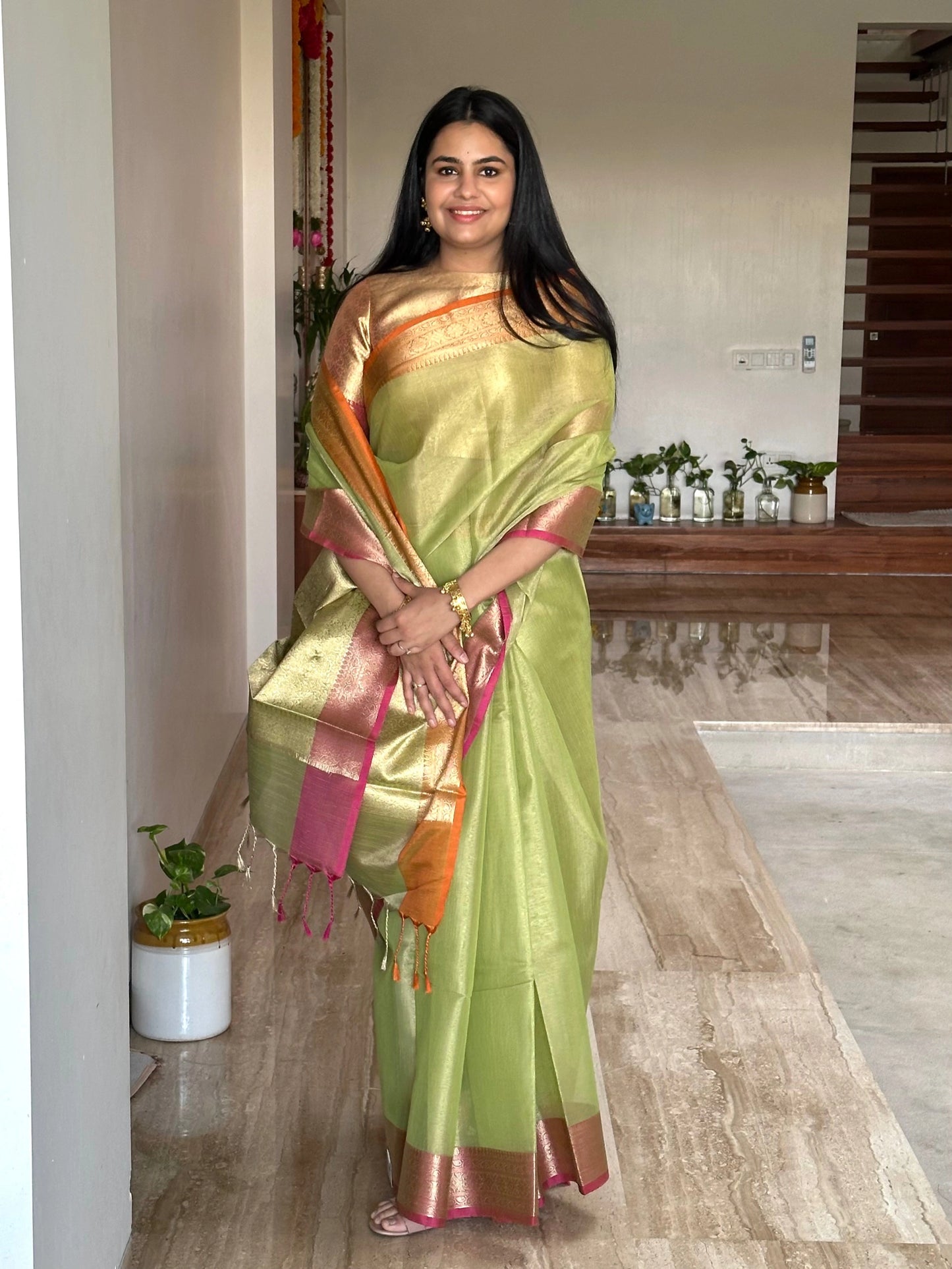 Parrot Green Amrit Tissue Saree