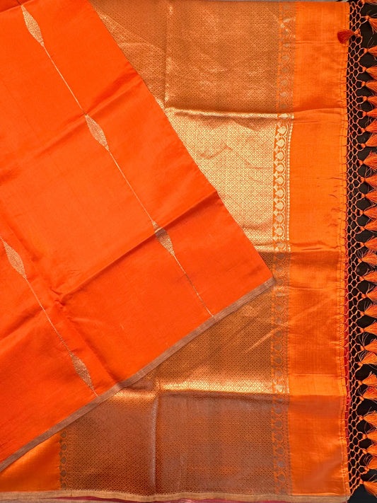 Orange-Coral Vedika Banarasi Pure Silk Saree