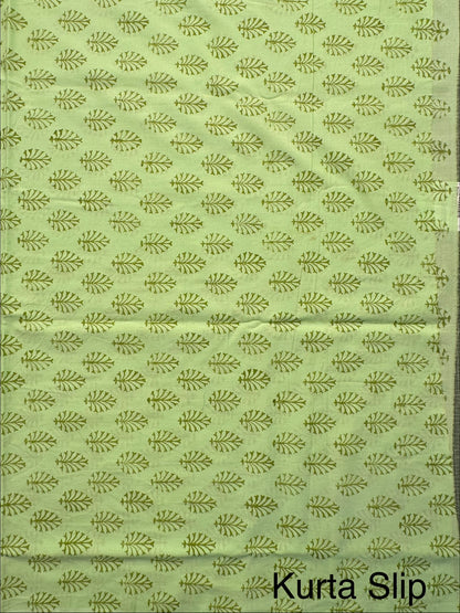Parrot Green 4-Piece Kota Doria Cotton Unstitched Suit