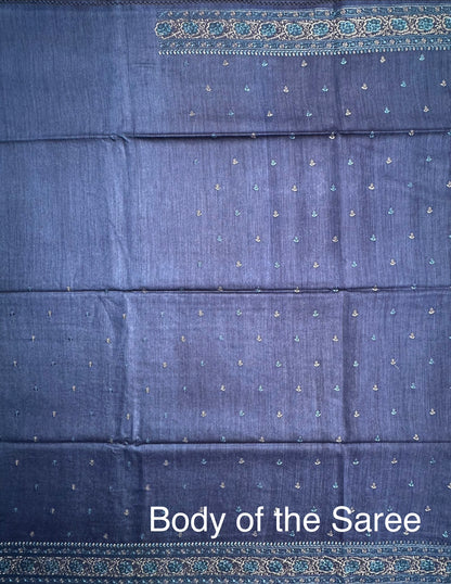 Navy Blue Muga Silk Saree