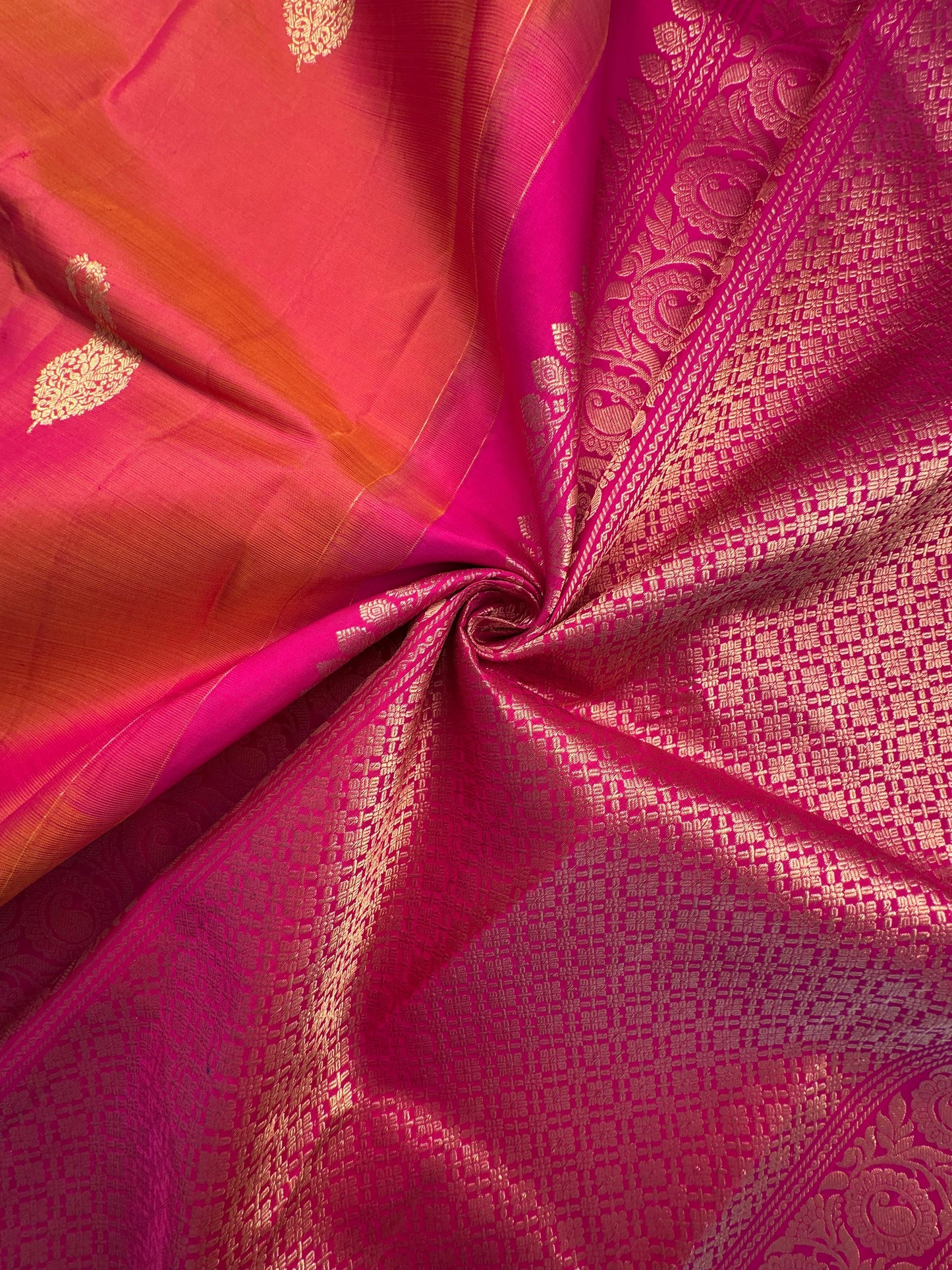 Orange-Rani Handloom Kanjivaram Pure Silk Saree