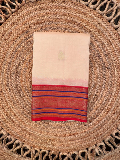 Light Beige-Red Pure Silk Saree