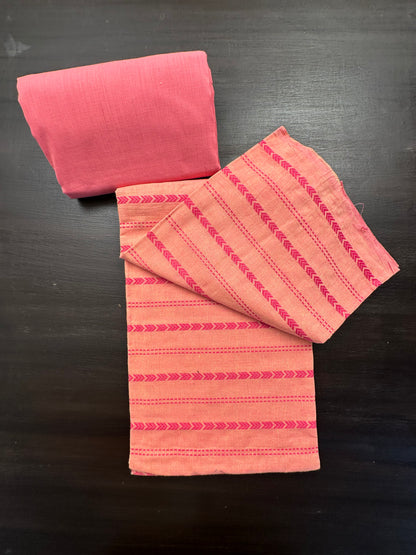 Peach-Pink Striped South Cotton 3-Piece Suit