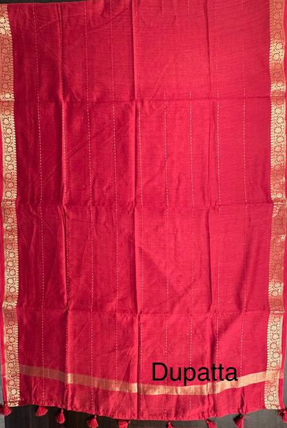 Rust Red Handloom Chanderi Suit