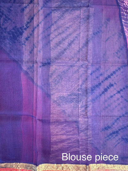 Rani-Blue Shibori Kota Doria Pure Silk Saree