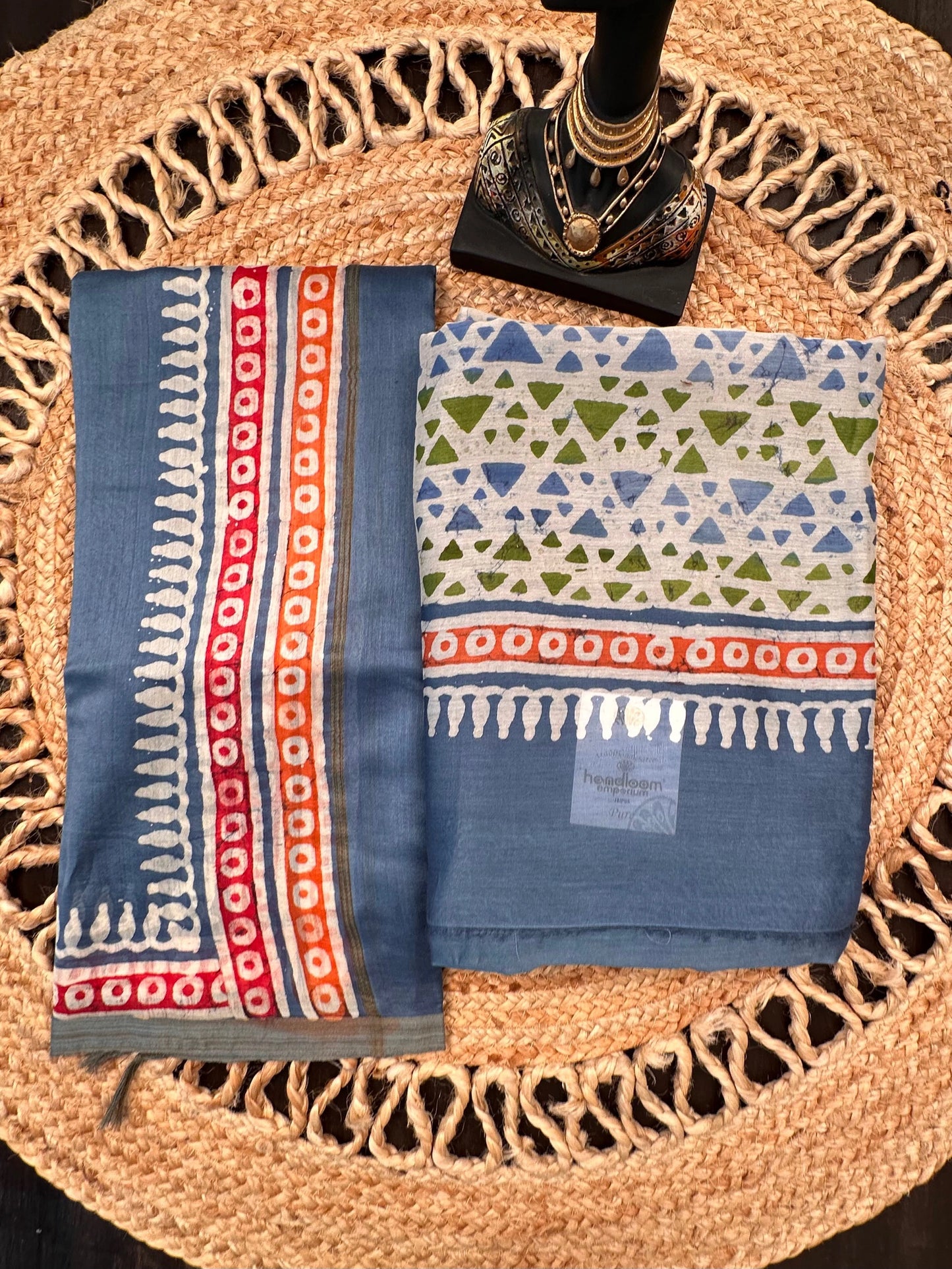 Blue Trisha Printed Chanderi 3-Piece Unstitched Suit