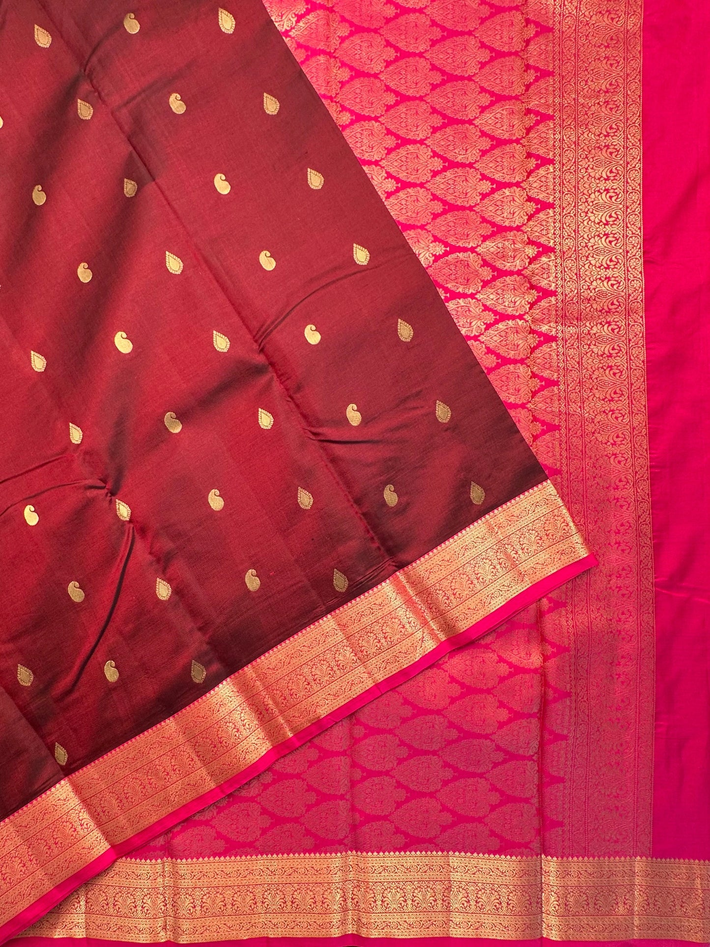Maroon-Rani Pondicherry Pure Silk Saree