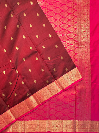 Maroon-Rani Pondicherry Pure Silk Saree