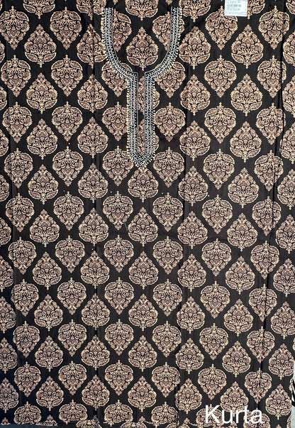 Black Printed Cotton 3-Piece Suit