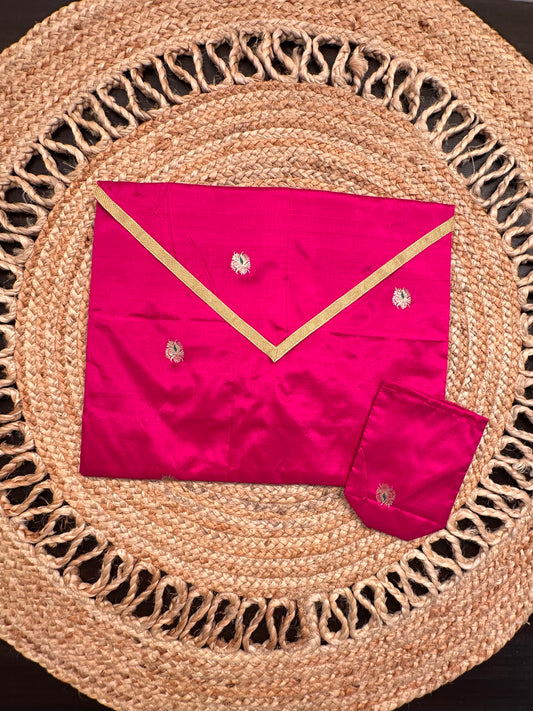 Magenta Pure Silk Saree Bag With Pouch