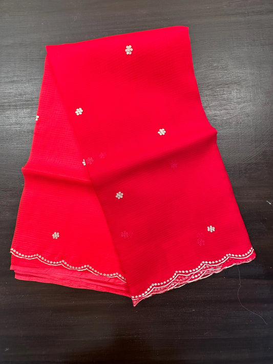 Red Gitika Kota Doria Pure Silk Saree