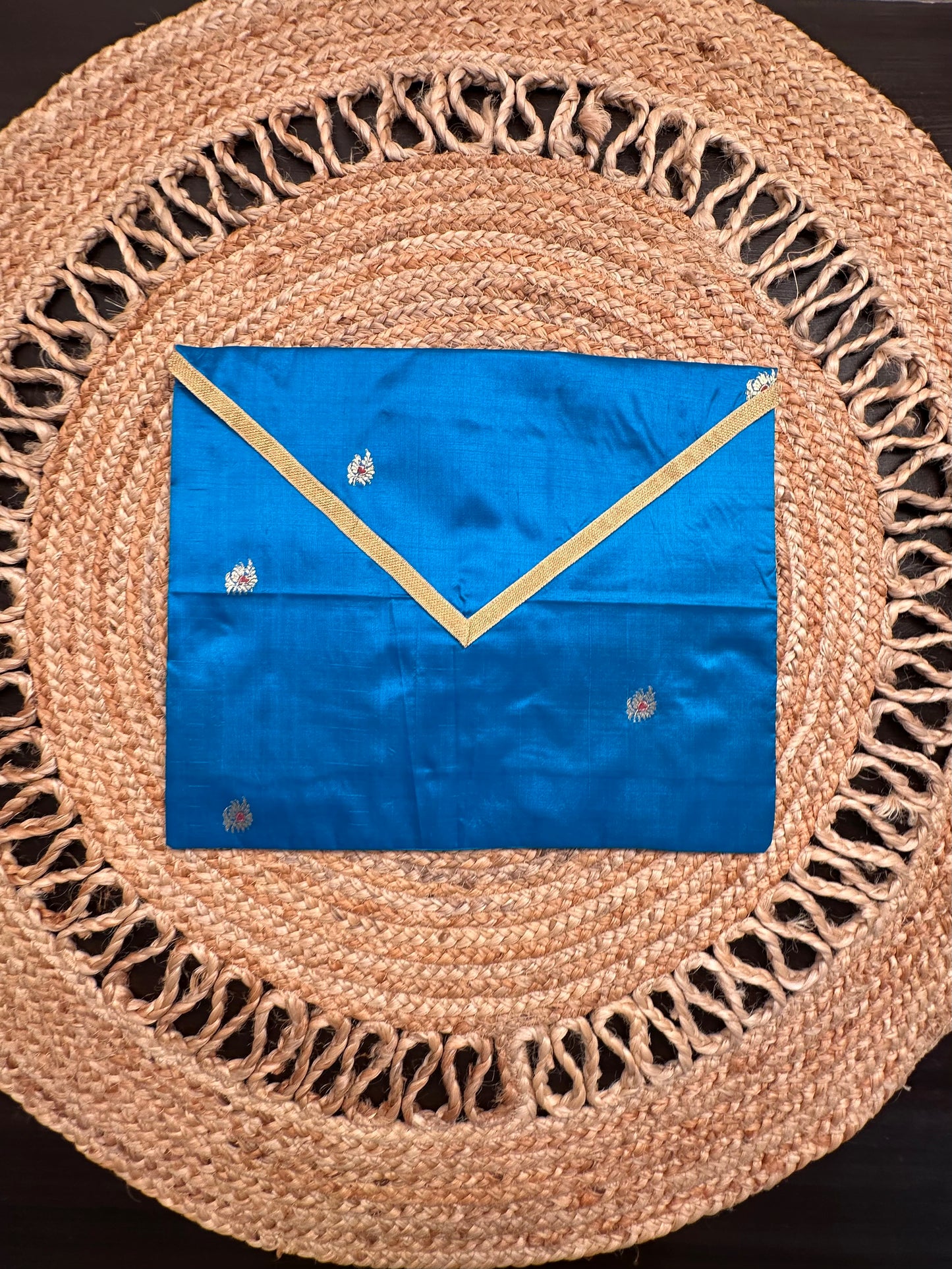 Blue Pure Silk Saree Bag With Pouch