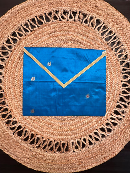 Blue Pure Silk Saree Bag With Pouch