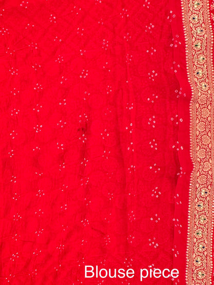 Red Pure Georgette Gharchola Bandhej With Hand Work Saree