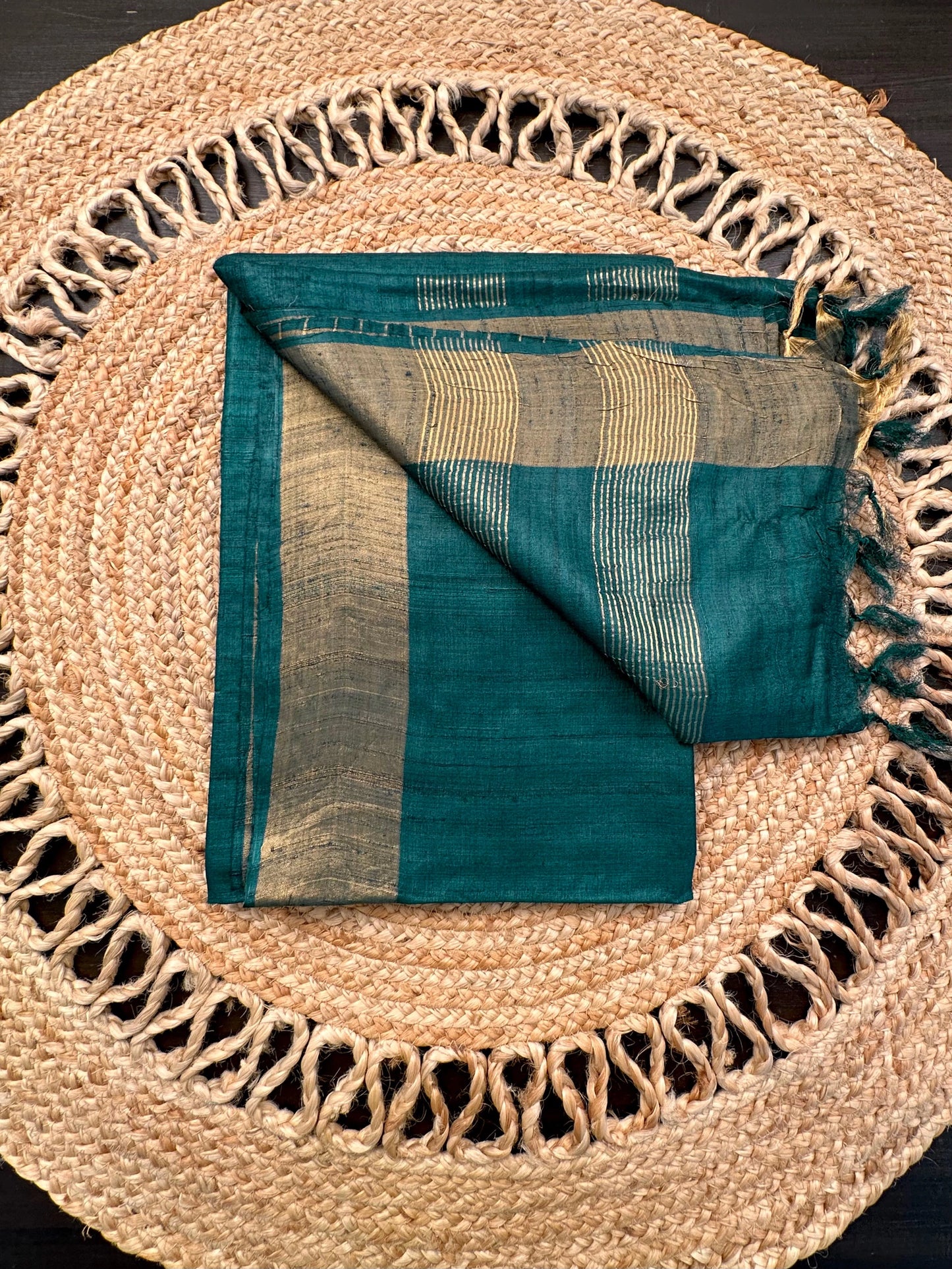 Rama Green Pure Tussar Silk Saree