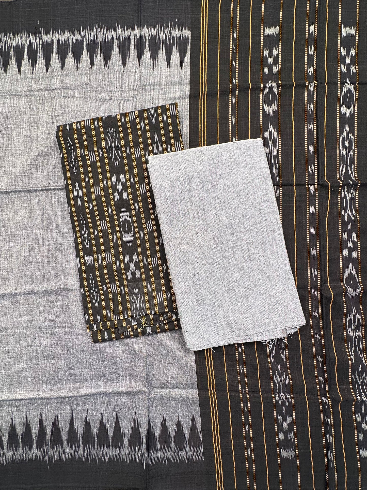 Black Sambhalpuri Ikkat Handloom Cotton  3-Piece Suit