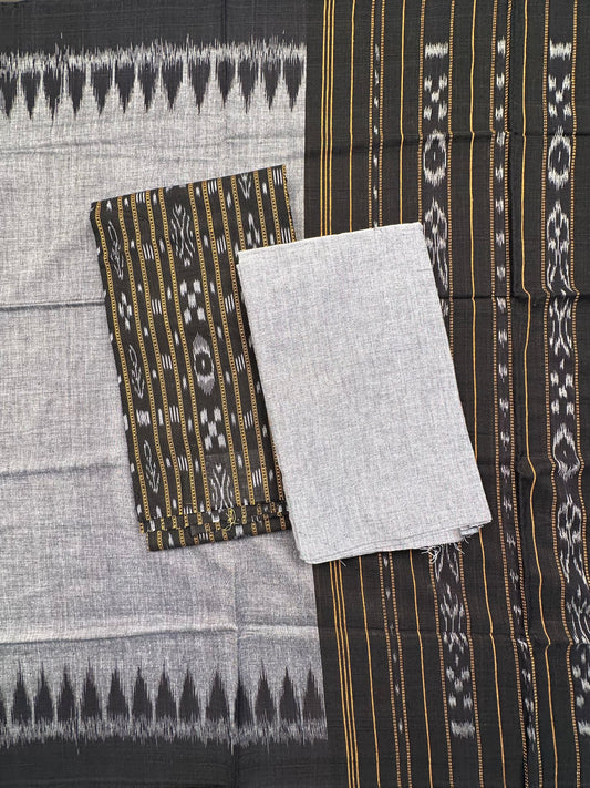 Black Ikkat Handloom Cotton  3-Piece Suit