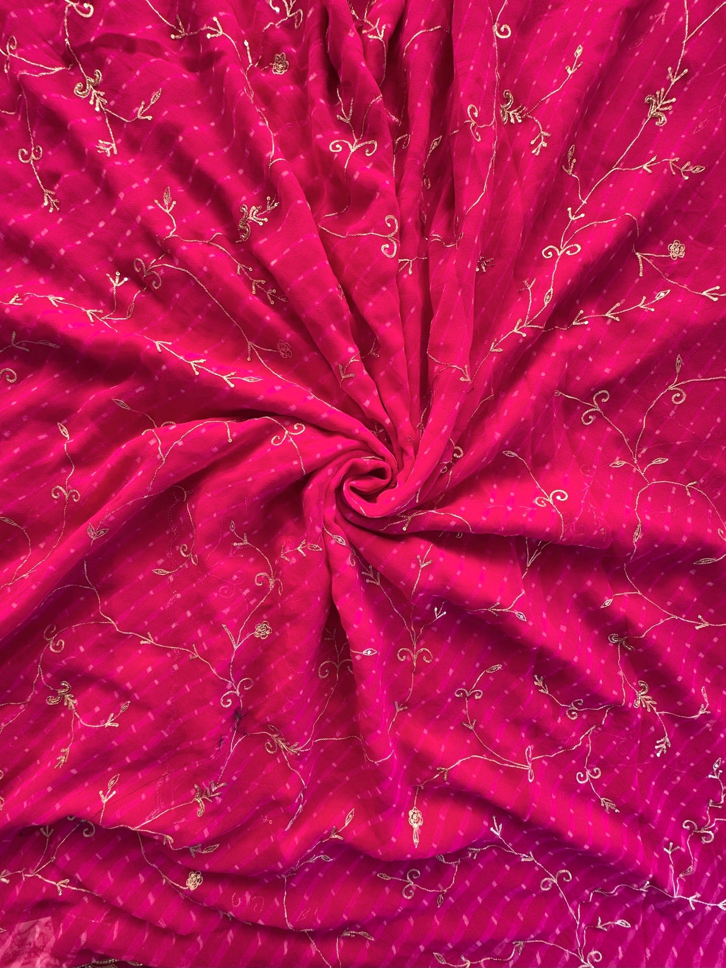 Rani Pink Pure Georgette Motra Saree With Aari Work
