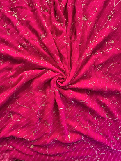 Rani Pink Pure Georgette Motra Saree With Aari Work