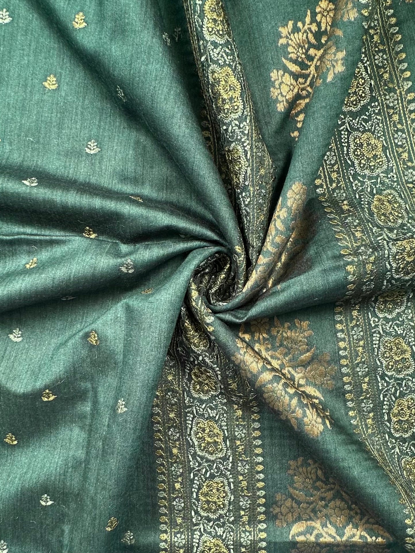 Bottle Green Muga Silk Saree