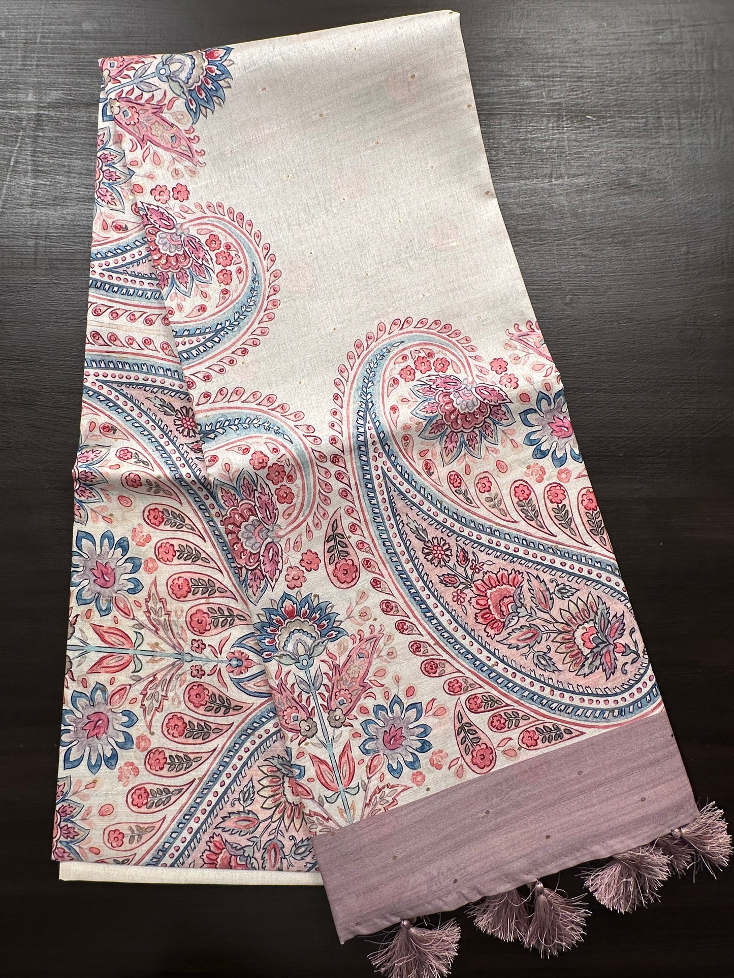 Off White-Champagne Printed Art Silk Saree