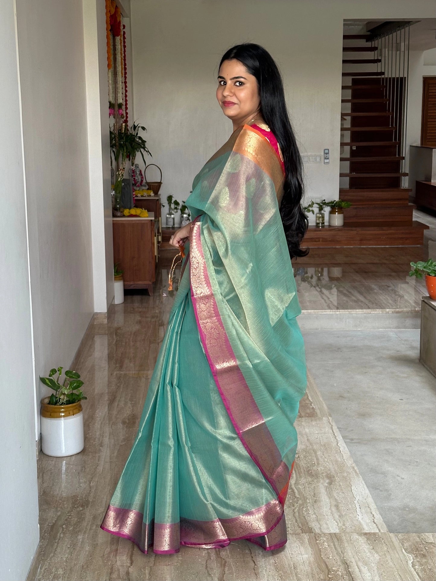 Sea Green Nimrit Tissue Saree