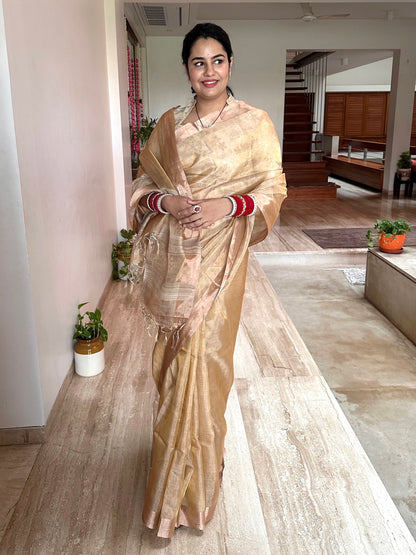 Golden Emboss Tissue Silk Saree