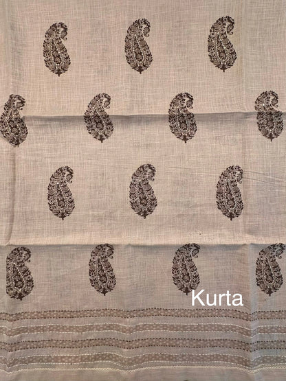 Beige Jute Cotton 3-piece Unstitched Suit