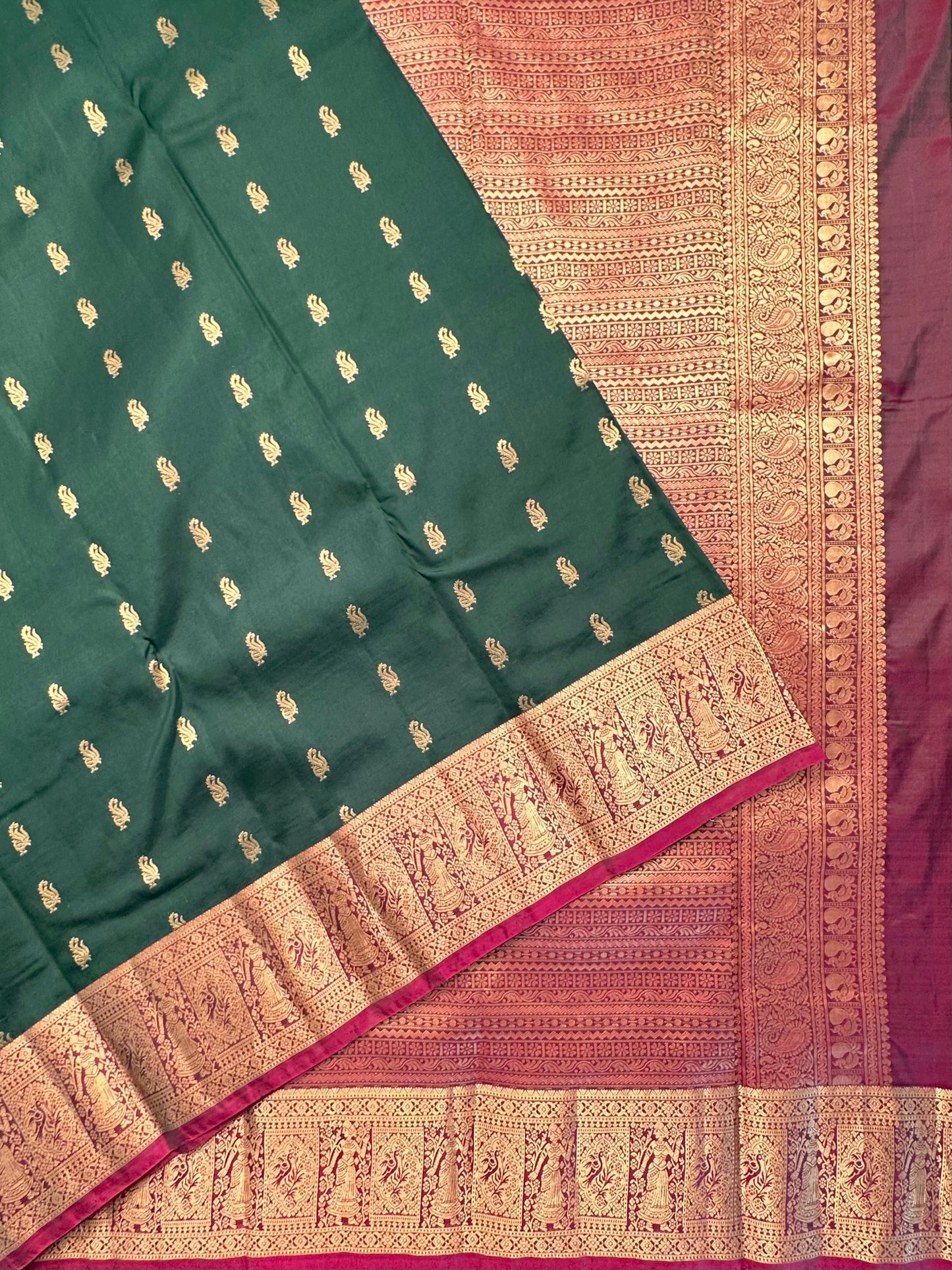 Bottle Green Pondicherry Pure Silk Saree