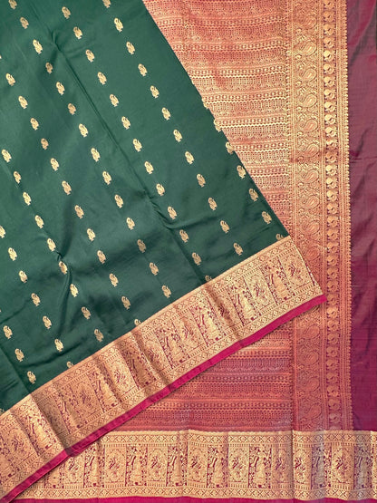 Bottle Green Pondicherry Pure Silk Saree