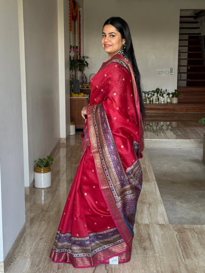 Red Muga Silk Saree