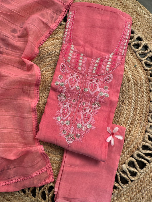 Chanderi Suit With Hand Work