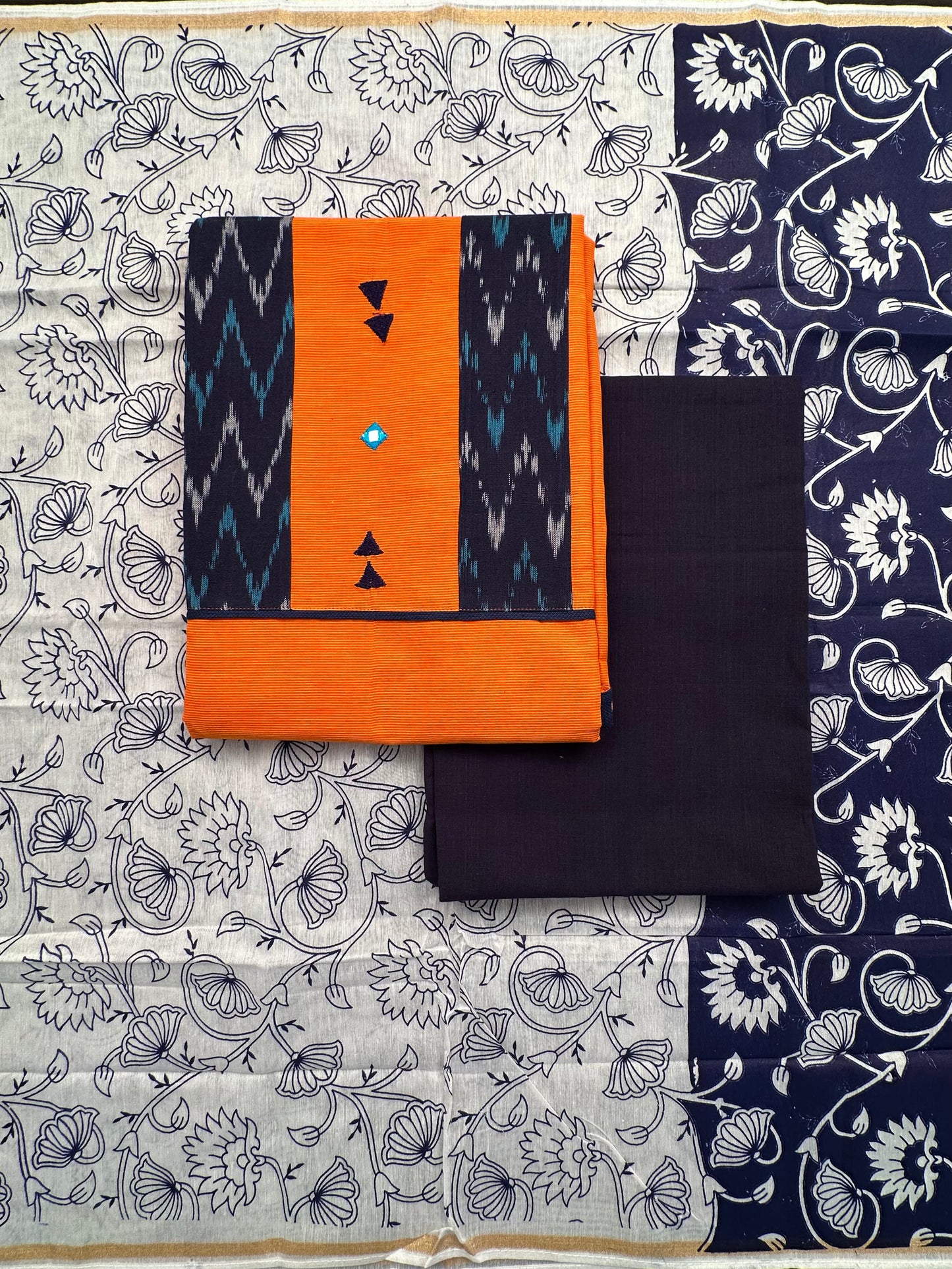 Orange-Blue South Cotton 3-Piece Suit