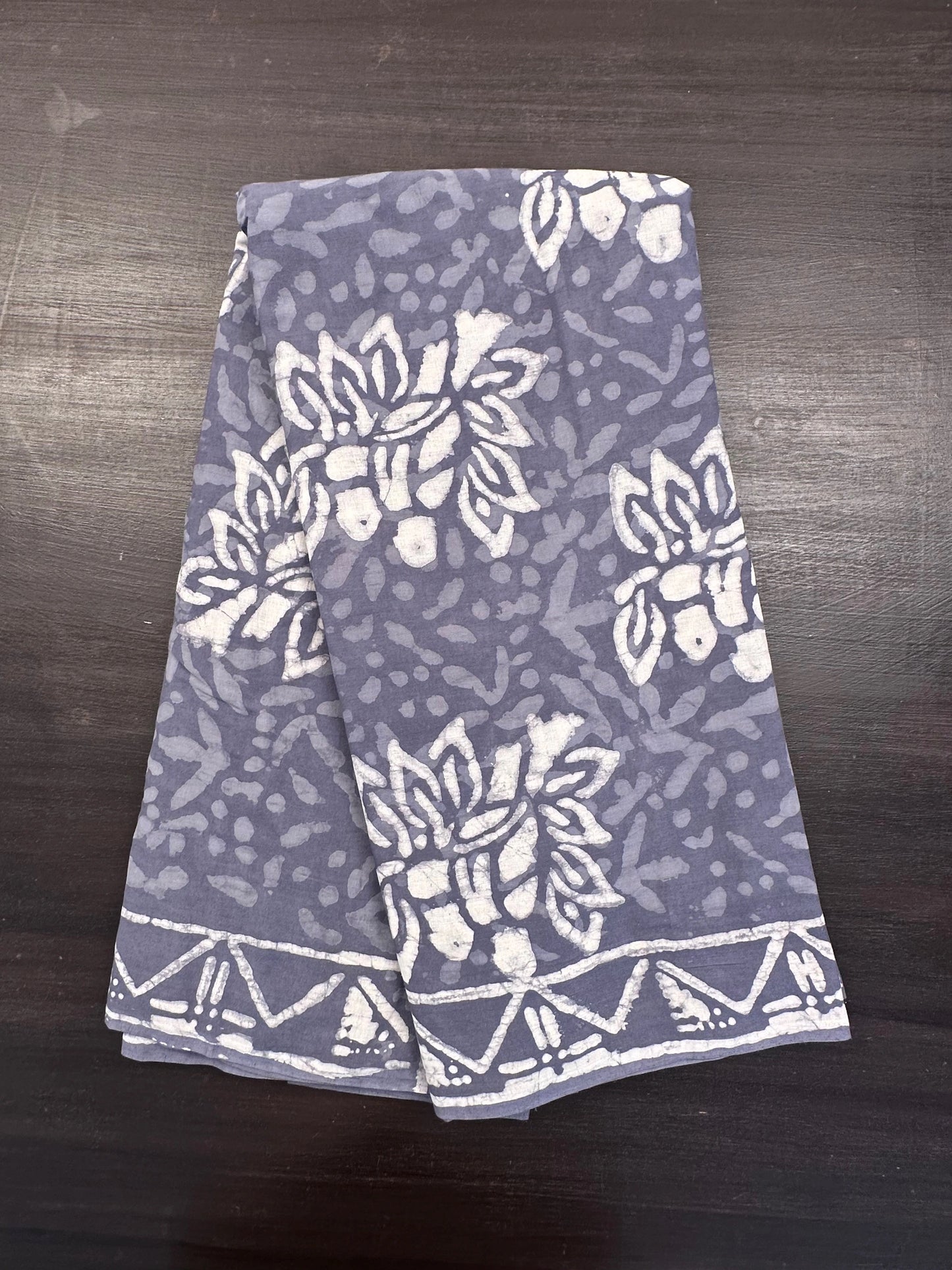 Bluish Grey Hand Block Print Pure Cotton Saree